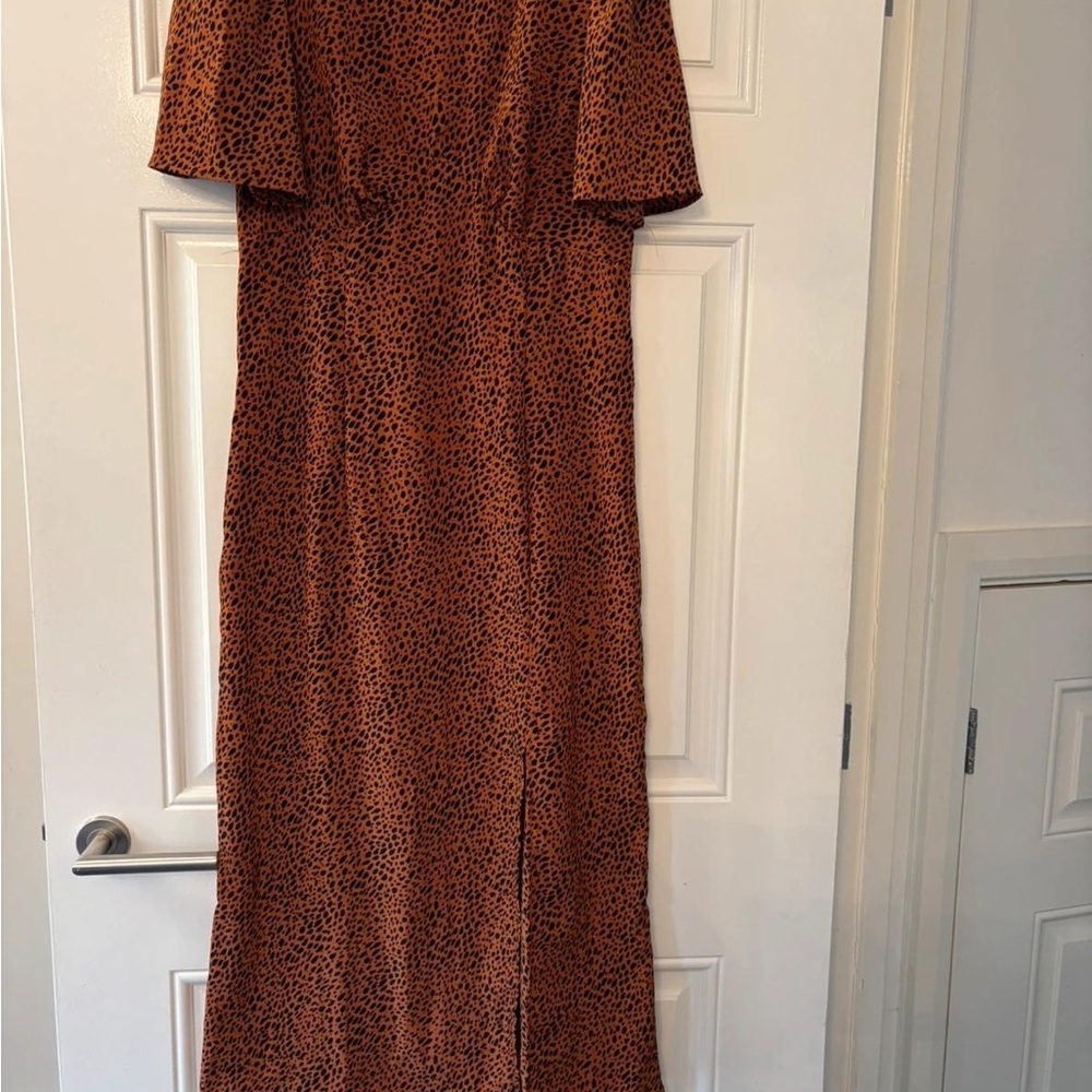 Brown V-Neck Flutter Sleeve Sheath Maxi Dress